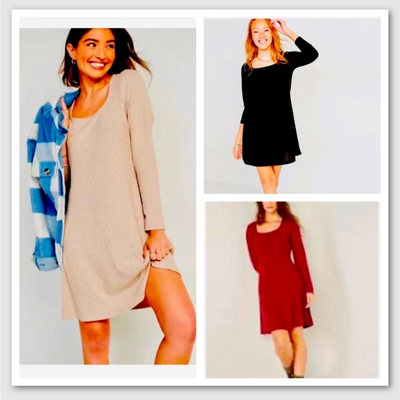 NWT! Old Navy Ribbed Knit, long sleeve Fit and Flare Minidress Small Tall - Picture 3 of 8